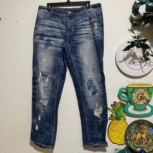 Charme Womens Bootcut Jeans Medium Wash Contrast Stitch Embroidered Size 30